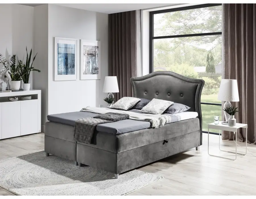 PRATO K21 łóżko kontynentalne 140x200  z pojemnikiem, srebrnymi pinezkami